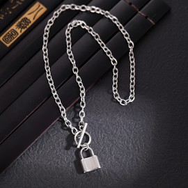 Yooping Men's Necklace, Silver, Padlock, Pendant, Stainless Steel