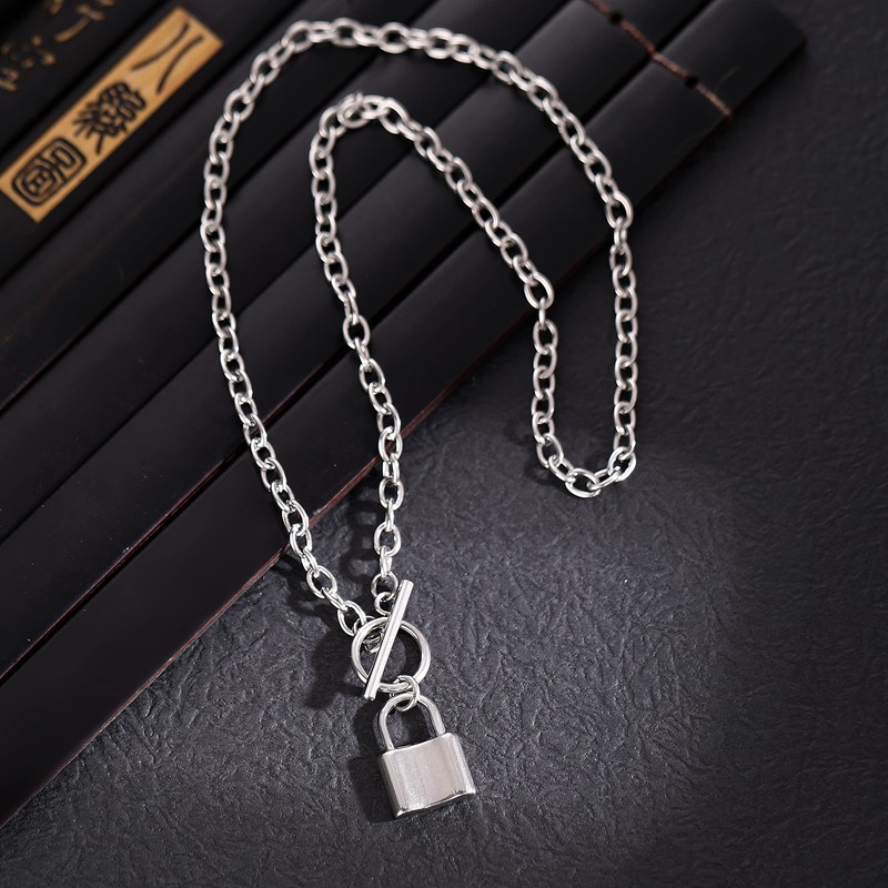 Yooping Men's Necklace, Silver, Padlock, Pendant, Stainless Steel