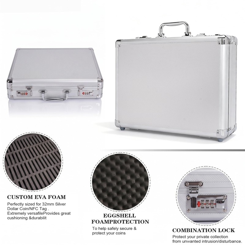 100-Slot Coin Storage Box, Dual Combination Locks, Aluminum Frame