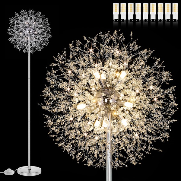 BesLowe 69'' Crystal Floor Lamp for Living Room, Modern Standing