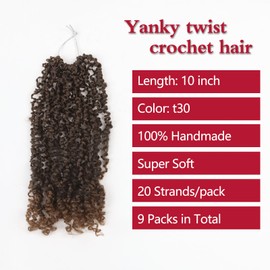 Yanky Twist Crochet Hair, PILLUGER Yaki Twists Hair Micro Spring Twist Braids,9 Packs Pre-looped passion Twist Brown Senegalese With Curls Crochet Synthetic Hair Extensions(T30)