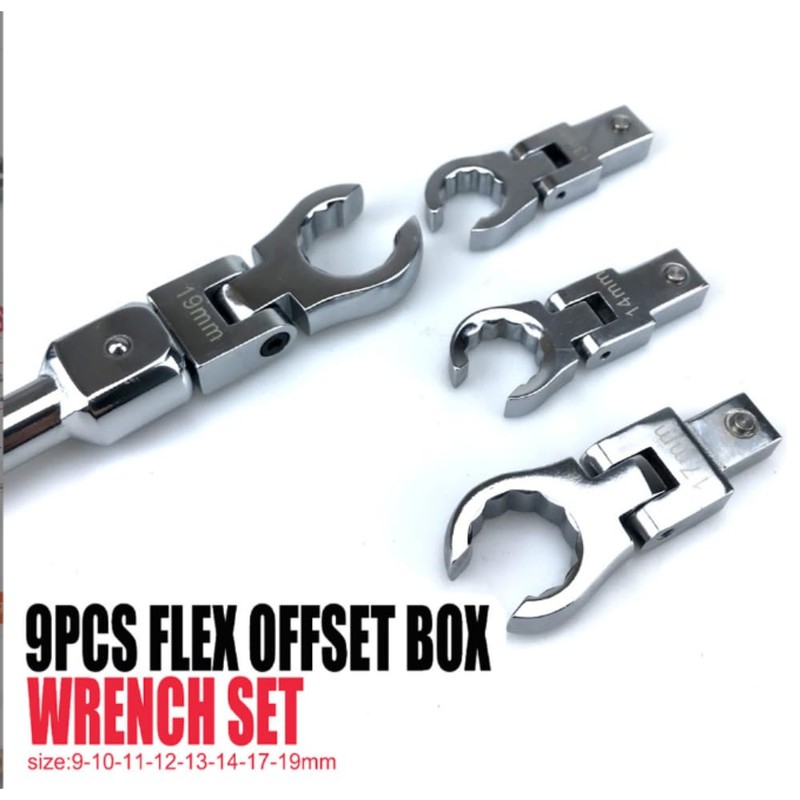 Flex Head Ratchet Wrench Set, 9PCS Quick Change Ratcheting Wrench