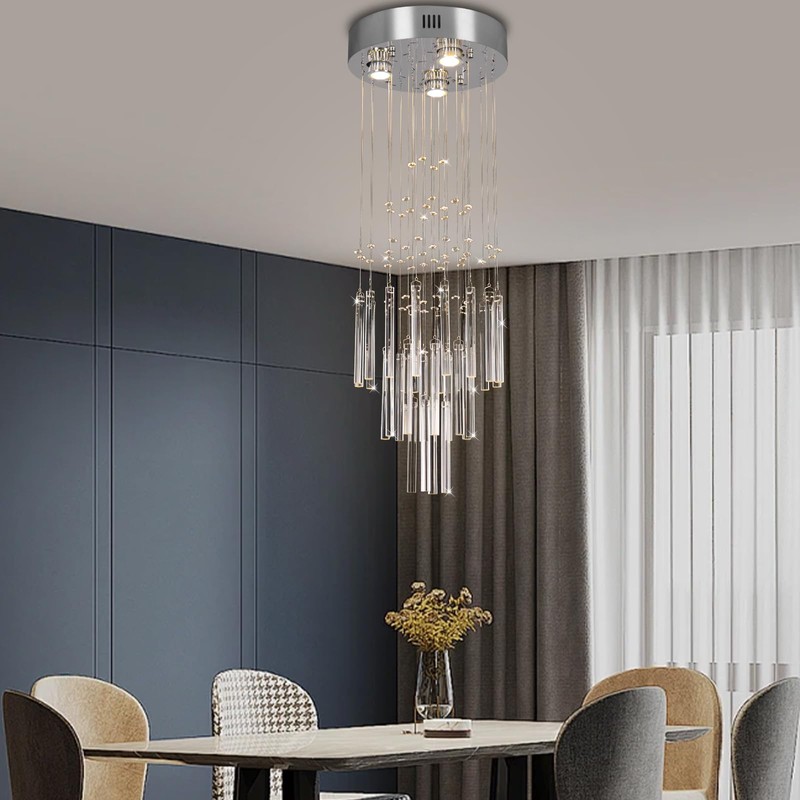 FRIXCHUR 11.8" Modern Crystal Chandelier 33.5" High Ceiling Chandeliers Small
