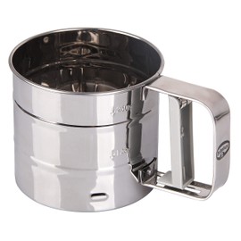 Dr. Oetker Einhand-Mehlsieb Edelstahl, Handsieb, inklusive Aufbewahrungsbox, Profi-Küchensieb, Menge: 1 Stück