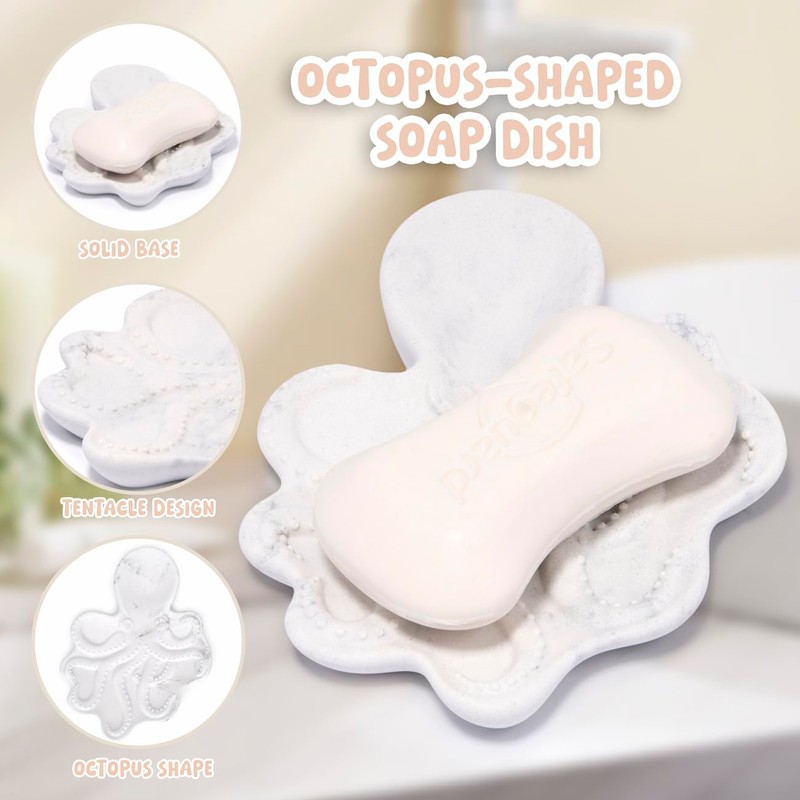 ZAWUU Soap Dish – Octopus Shaped Decorative Holder with 3D