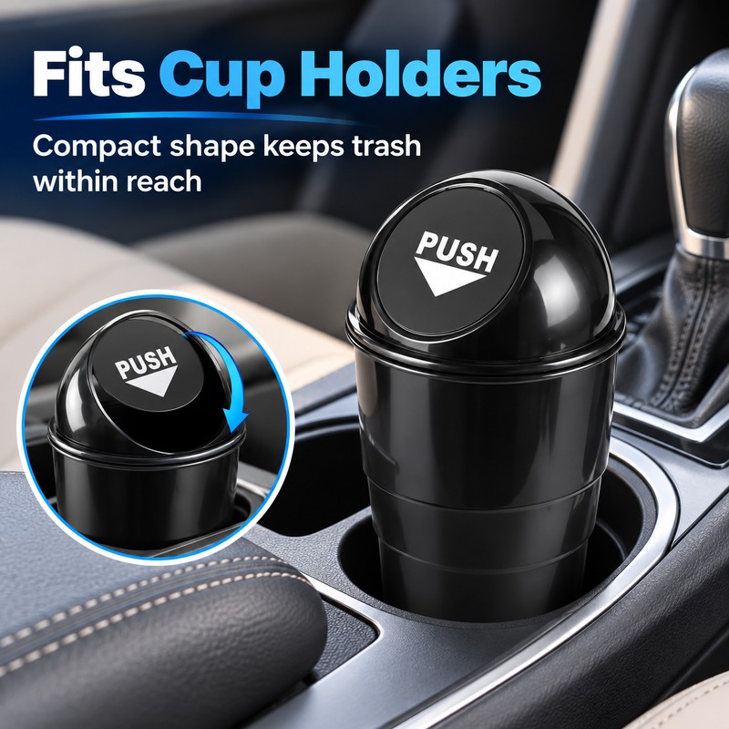 Car Trash Can with Lid for Cup Holder – Compact
