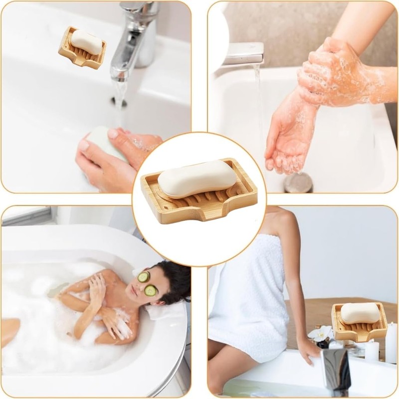 SHUNYUNG Bamboo Soap Dish Holder Tray, 2 Pack Wood Bar