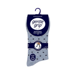 SockShop Gentle Grip Ladies Floral Spotted Patterned and Striped Honeycomb Top Cotton Socks in a Multipack of 3 Assorted Colours Size 4-8 Digital Dots Navy/Denim 4-8