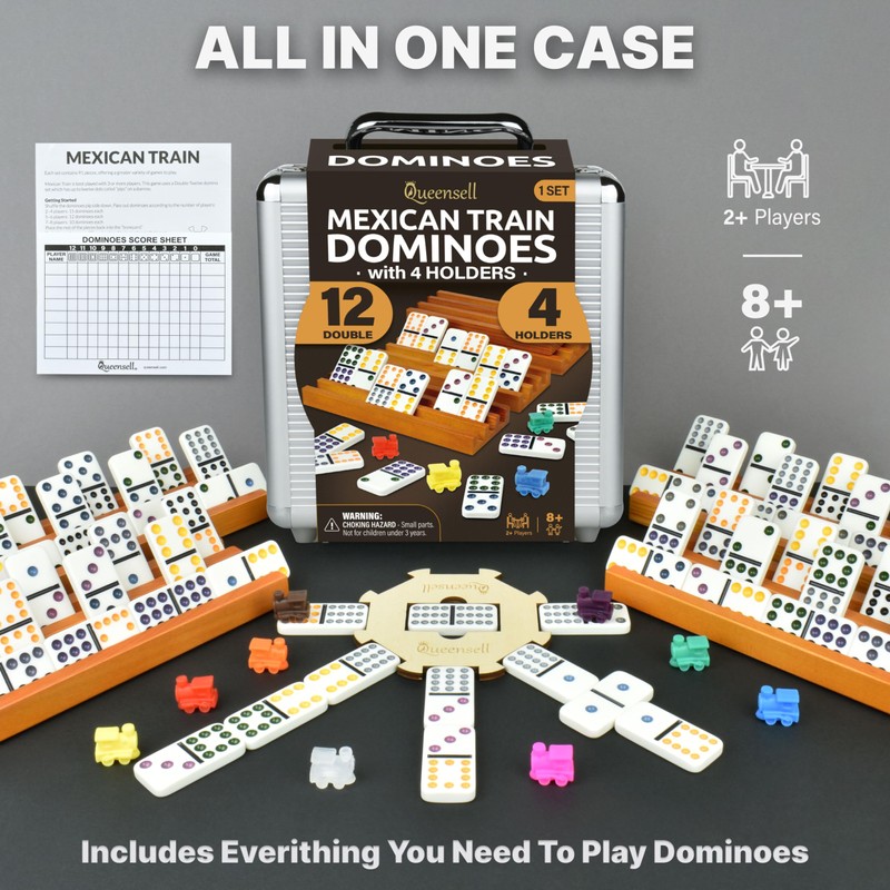 Mexican Train Dominoes Set with 4 Holders - Dominoes Double