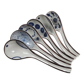 SHOWERORO 6pcs Long Handled Ceramic Soup Spoons Elegant Asian Serving Spoons for Soup Tea and Sugar Easy to Clean for Dining and Entertaining