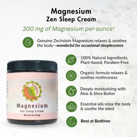 Taspen's Organics Magnesium Zen Sleep Cream with Organic Ingredients - Natural Sleep & Relaxation Formula - Moisturizing Formula- Cruelty-Free (4 oz)