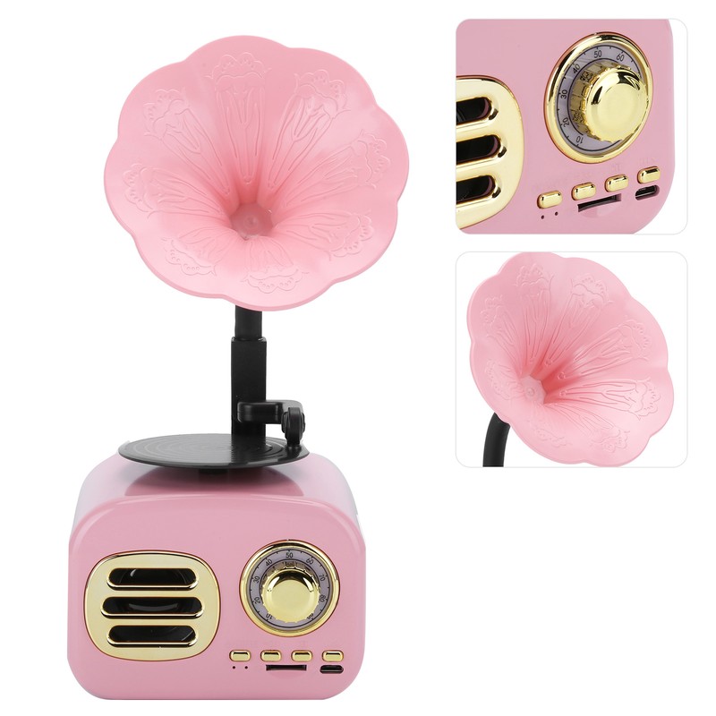 Portable Phonograph Vintage Retro Bluetooth Speaker Loudspeaker Box Equipment Accessorypink