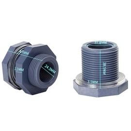 2 Pcs 3/4 Inch PVC Bulkhead Fittings for Rain Barrel, Water Tank, Bathtub, Sink, Aquarium.