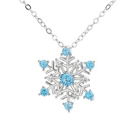 NanMuc Christmas 925 Sterling Silver Snowflake Pendant Necklace with Blue Cubic Zirconia Jewelry New Year Holiday Gifts for Women 18" Chain