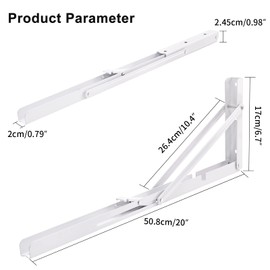 YUMORE White Folding Shelf Brackets, 20 Inch Heavy Duty L Bracket, DIY Collapsible Shelf Bracket for Workbench Folding Table Hinge, Max Load: 330lb, 2 Pack