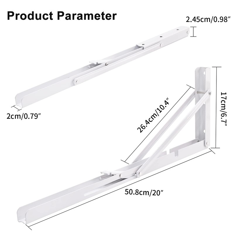 YUMORE White Folding Shelf Brackets, 20 Inch Heavy Duty L