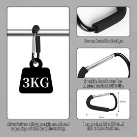 LALAGO Pram Hooks, Pack of 2 16 cm Carabiner Hooks, Large Carabiner for Prams, Pram Carabiners, Spring Buckles with Sponge, Hook for Pram, Trailer in Universal Fit