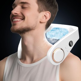 Neck Fan Portable-5500mAh Neck Fan with Cooling Plate,Cooling Fan for your Neck,Wireless Mini Headphone Personal Aluminum plate Neck Fans,Chargeable Festival Gifts for Women Men Adults Kids White