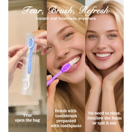 Litlcutie 5 in 1 Travel Toothbrush Set, Disposable Mini Toothbrush with Toothpaste + Floss + Pick + Tongue Scraper for Work/Camping/Travel, Individually Wrapped, 24 Pack, Mixed Flavor