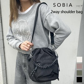 JOKnet Mail-bin SOBIA Cord Knitting 2-Way Drawstring Shoulder Bag, Women's, Crossbody Handbag, Bucket Shape, Handbag, Khaki