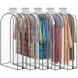 JUMBO FILTER 5 Pack 60" All Clear Garment Bags for Hanging Clothes Storage, 10" Gusseted Large Capacity Garment Rack Cover, Large Hanging Clothing Bag for Dress Gowns, Coats, Suit, Down Jacket