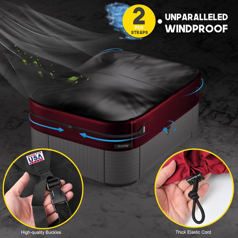Rosefray Waterproof Square Hot Tub Cover 420D Heavy Duty Outdoor