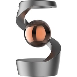 Kinetic desk toy that defies gravity, hanging gyroscope on the desk, desk toy with optical illusion, kinetic desk toy, metallic shape
