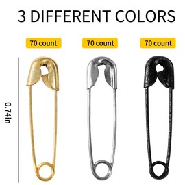Hudinsun 210 PCS Small Safety Pins Assorted, Silver and Black and Gold Safety Pins Bulk for Sewing and Clothes(19mm)
