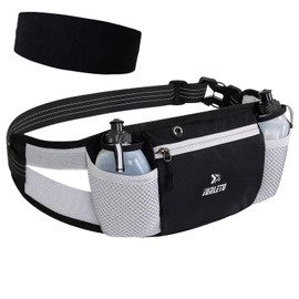 Running Belt with Water Bottles, Adjustable Hydration Waist Belt for Men and Women, Waist Pack Belts, Waterproof Sports Pouch for Cycling, Walking, Running, Sports Hydration (Black)