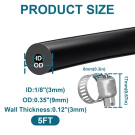 SDZONGES Vacuum Hose Automotive, 5FT ID 1/8"(3mm) Vacuum Hose, 130PSI Max Pressure Silicone (4pcs Clamps include).