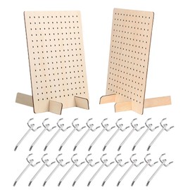 Bamboo's Grocery LoKii 2 Pack Wooden Pegboard Display Stand, Retail Rack, 17 x 13 Inches, with 20 Pcs Hooks
