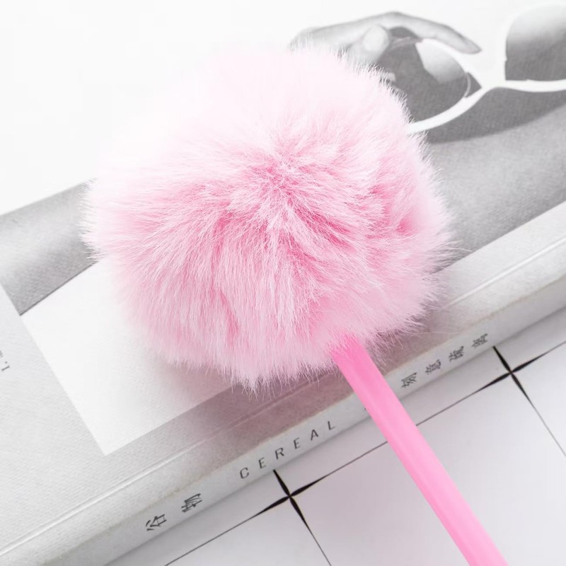Fluffy Pink Pom Pom Gel Pens, 8.27 Inch Length with