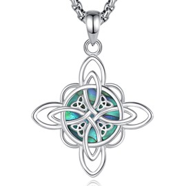 EUDORA S925 Sterling Silver Witches Knot Abalone Shell Necklace for Women, Nudo de Brujas Amuleto de Proteccion Original Witch Knot Pendant Witchy Wicca Amulet Jewelry Gifts for Women,20+2inch