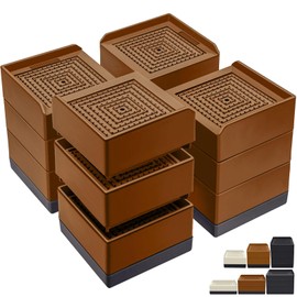 ANNKUT Bed Furniture Risers 4 Inch, Heavy Duty Furniture Elevator in Heights of 1.5, 3 or 4 Inch， Square Raising Blocks for Bed, Couch, Desk, Sofa, Tables,Support Up to 1,300 Lbs (4 Pack-Brown)
