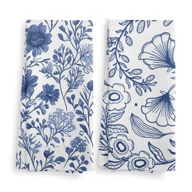 NOQL Chinoiserie Kitchen Towels and Dishcloths Set of 2, Blue White Decor Gifts Hand Towels, Floral Hand Towels for Bathroom, Chinese Style Drying Cloth Tea Towels for Bathroom Kitchen, 16×24 Inches