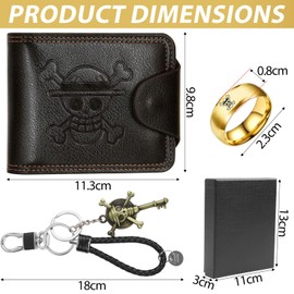 LbsAMP Leather Anime Wallet with Keychain and Skull Ring, Black and gold, Modern