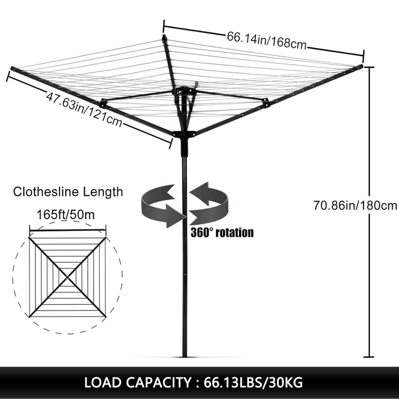 Outdoor Umbrella Clothesline, 165 Feet Heavy Duty Rotary Dryer with