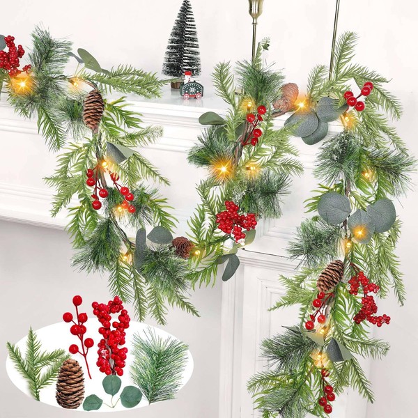 [Timer] 6 Ft Pre-lit Christmas Garland with 20 LED Lights,