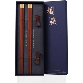 Chopsticks, Chopsticks for Eating, Chopsticks Dishwasher Safe, 2 Pairs Wooden Chopsticks with 2 Chopstick Rest, Chinese Sushi Sticks, Reusable Gift Set (Blue)