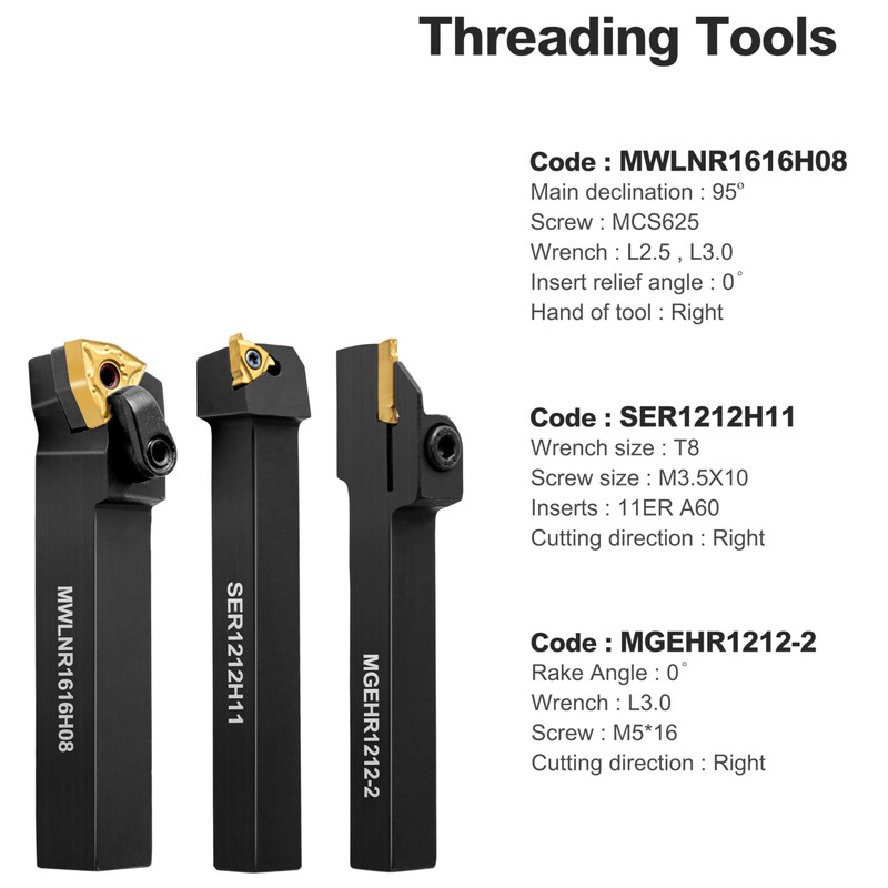 Metal Lathe Cutting Tools - 7PCS 1/2" Indexable Lathe Turning