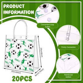 20 Pcs Clear Football Gift Bags with Handles Reusable PVC Sport Theme Party Favors Football Soccer Goodie Treat Wrap Tote Bags for Kids Adults Birthday Soccer Themed Birthday Party Supplies