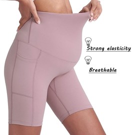 Buliezy Black Maternity Yoga Shorts High Over Bump Shapewear High Waist Seamless Support Soft Active Maternity Panties with Phone Pockets (S-XL), pink