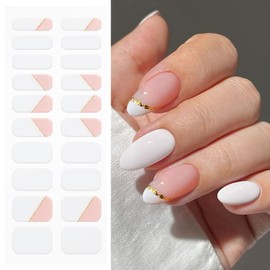 JMEOWIO Nagelfolie UV Härtend Weißgoldener Glitzer French Tip UV Gel Nail Strips Nagelsticker Nagelaufkleber Nail Art Dekoration Nageldesign Zubehör