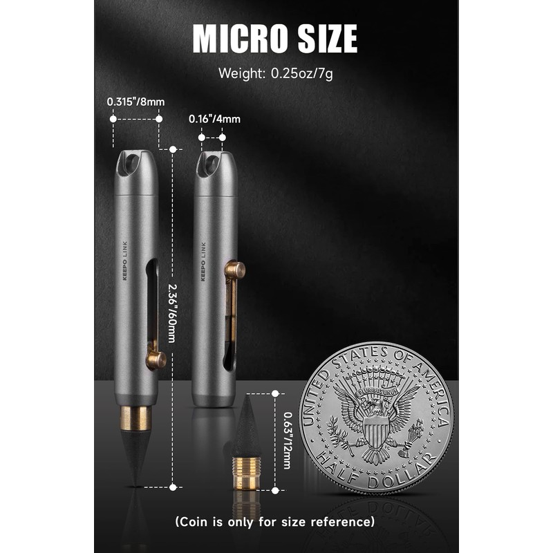 KEEPO LINK Mini Reusable Titanium Mechanical Pencil with Keychain (2