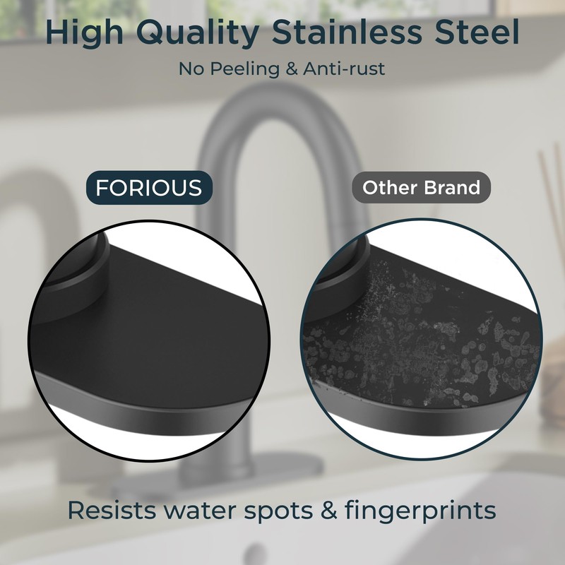 FORIOUS Matte Black Bathroom Faucet with Pull Down Sprayer, Single