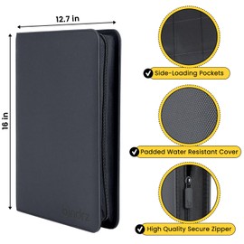 bindrz Top Loader Card Binder - Holds 252 Toploaders Black Ringless 9 Pocket Trading Card Zipper Album - Side Loading Pockets for CCG TCG MTG and Sports Cards in Top Loader Storage