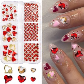767Pcs Valentine's Day Nail Art Charms Gold Red Heart Nail Charms Red Valentine's Day Nail Rhinestones for Acrylic Nails Heart Nail Gems for Women Girls DIY Manicure Decoration