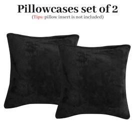 YIYEA Faux Fur Pillow Cases King Size Set of 2, Luxury Ultra Soft Fuzzy Pillowcases, Fluffy Plush Velvet Pillow Covers with Zipper, Cozy Warmth and No Shedding, 18 x 18, Black