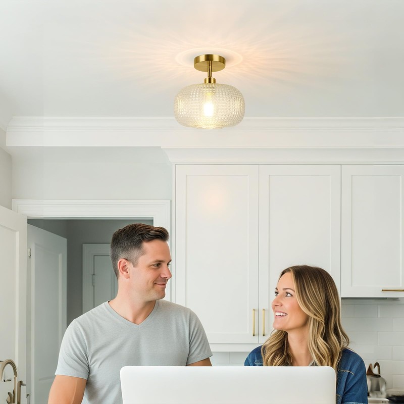 ROTTOGOON Semi Flush Mount Ceiling Light, Adjustable Hanging Gold Sloped