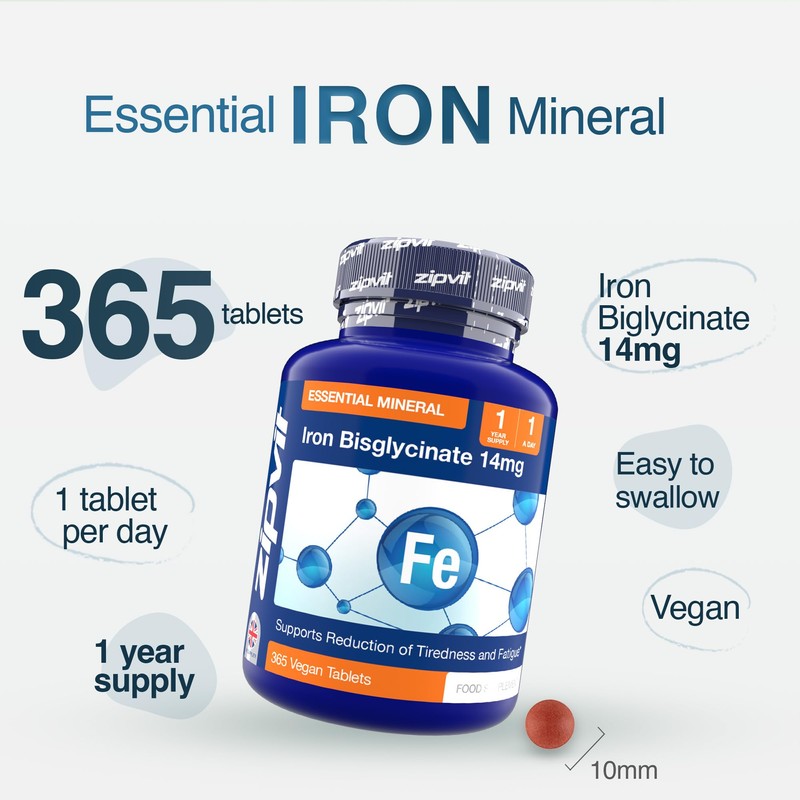 Zipvit Iron Tablets 14mg, (1 Year Supply), Supports Energy &